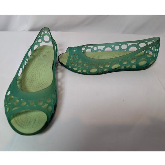 Crocs Adrina Flats Womens 8 Green 80s Jelly Shoes Comfort Peep Toe Slip On - Picture 1 of 8